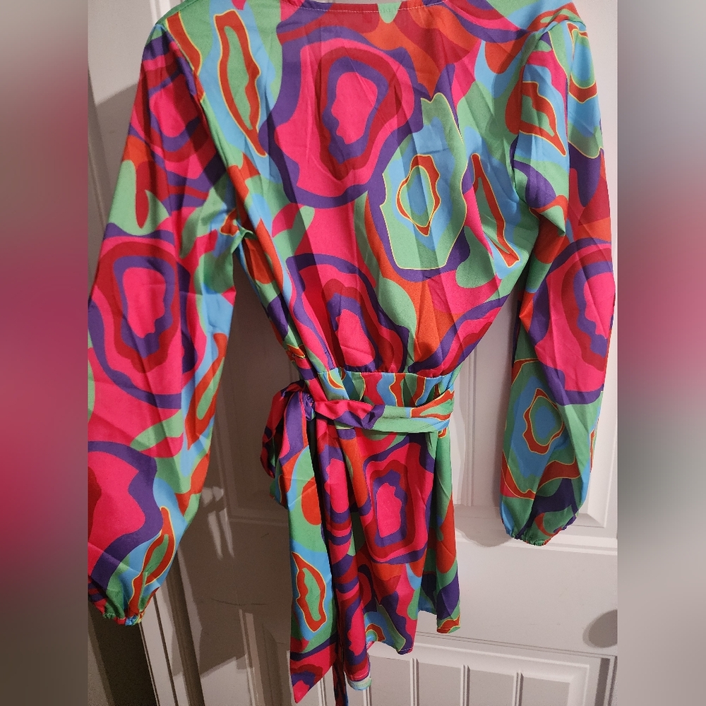 Bright colorful wrap dress size large new - Picture 2 of 5